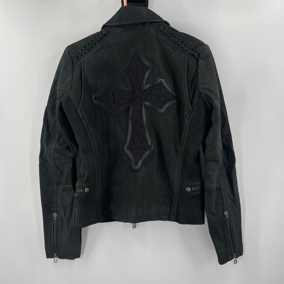 AFFLICTION Leather Jacket Women's Small NWT #99 Livestock Biker MMA Cross Zipper - Picture 4 of 16